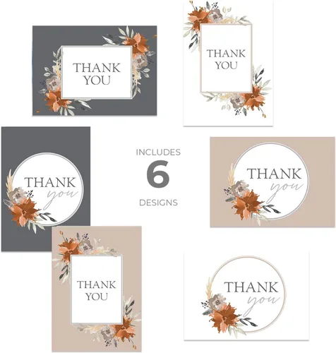 Miniatura 10 de Boho Spirit tarjeta de agradecimiento surtidas – Set de 36 interior en blanco – 6 Diseños interior en blanco – de tarjetas con sobres blancos