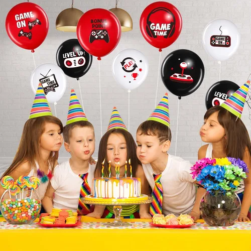 Miniatura 6 de Aoriher 36 globos de videojuegos, globos temáticos de látex negro de 12 pulgadas, decoraciones para adolescentes, juegos nocturnos, suministros
