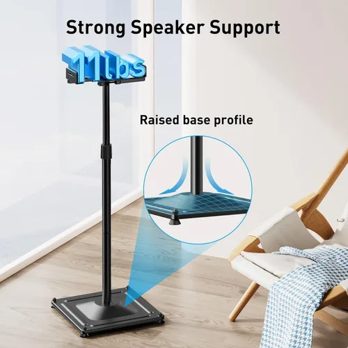 Miniatura 4 de PERLESMITH Soportes universales para altavoces de sonido envolvente, altura ajustable que se extiende de 33.3 a 45.1 pulgadas, soporte de altavoz