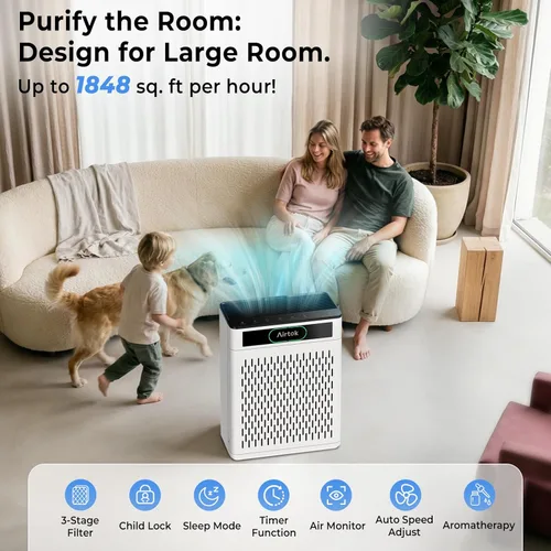 Miniatura 2 de Purificadores de aire para el hogar, habitación grande de hasta 1848 pies cuadrados, purificador de aire AIRTOK para mascotas del hogar, monitor