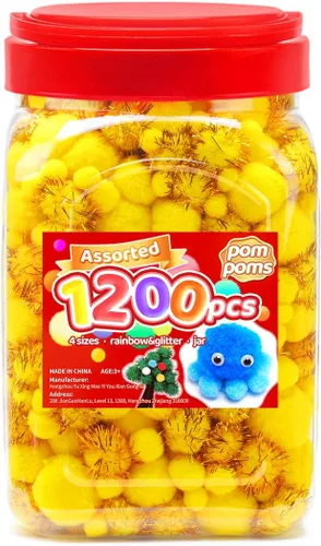 Miniatura 54 de Iooleem Pompones rosados – Tamaño surtido, 1200 piezas con ojos móviles, opciones de purpurina, perfectos para artes y manualidades