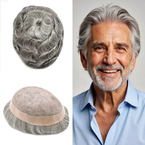 Miniatura 14 de Mens Toupee Hair Piece Real Human Hair Fine Mono Toupee para hombres Sistema de reemplazo de cabello para hombre Postizo Protesis Capilar Para