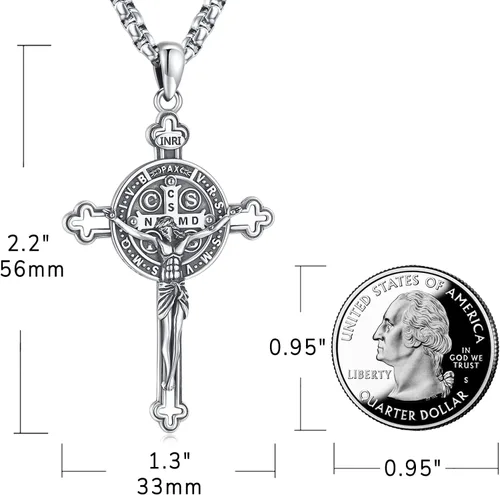 Miniatura 2 de Eusense - Collar con colgante de plata de ley 925 de San MiguelSan Benito para hombres y mujeres con cruz de Jesúsmedalla milagrosa de la Virgen
