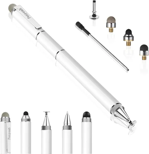 Lápiz capacitivo para pantalla táctil - Versátil lápiz óptico 4 en 1 de alta sensibilidad y precisión, universal para iPad, iPhone, Samsung, Blanco