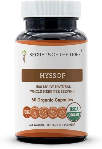Secrets of the Tribe Hisopo orgánico 500 mg cápsulas vegetales para apoyo respiratorio e inmunológico | Certificado USDA | Suplemento herbario |