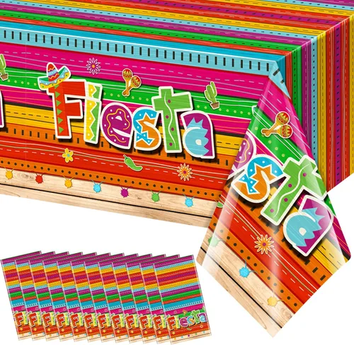 Miniatura 10 de Mantel de 3 piezas de decoración de fiesta mexicana, mantel de plástico impreso con Cinco de Mayo para fiesta, taco, noche, cumpleaños y suministros