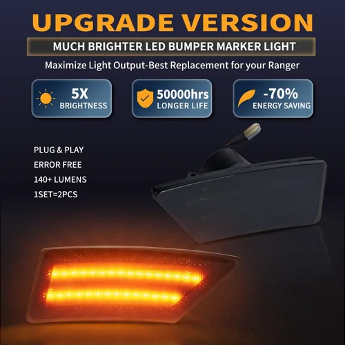 Miniatura 2 de Gempro Luces LED de señal de parachoques delantero para Ford Ranger Lariat 2019-2023, 2 unidades, lente ahumada LED ámbar