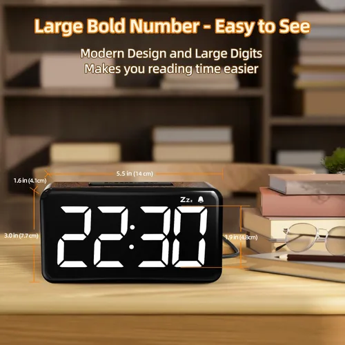 Miniatura 3 de NOKLEAD Reloj despertador digital: veta de madera, pantalla LED grande de 5.9 pulgadas, fácil de usar para personas mayores y hombres, brillo