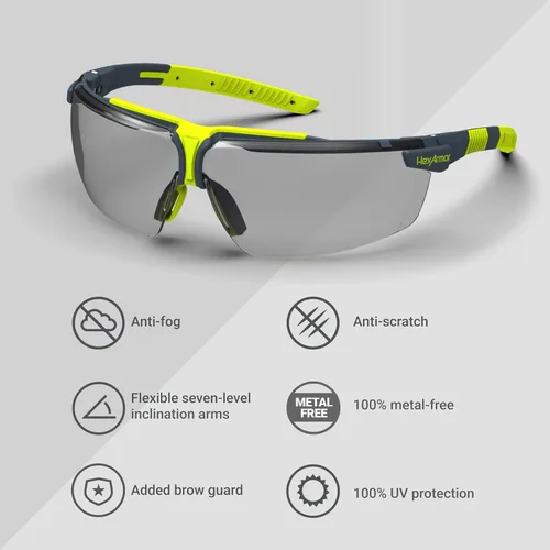 Miniatura 8 de HexArmor VS300 Gafas de seguridad con brazos laterales ajustables Z87+ para hombres y mujeres Gris 23% / Anti niebla anti arañazos