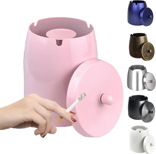 Miniatura 9 de Cenicero, Cenicero Grande para Exteriores con Tapa, Cenicero para Patio Exterior, de Acero Inoxidable, Resistente al Viento, Sin Humo, para Balcón