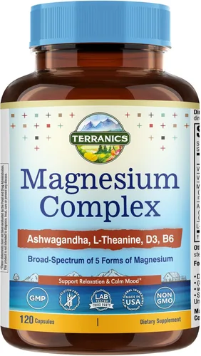 Terranics Suplemento complejo de magnesio con glicinato, citrato, taurato y malato | Apoya la salud nerviosa y del estado de ánimo | Incluye