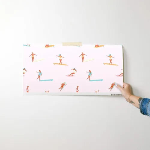 Miniatura 7 de Despegar y pegar papel tapiz Swatch - Chicas Surfers Rosa Surfing Girl Sport Hawaii Retro Ocean Nautical Beach Papel pintado personalizado extraíble