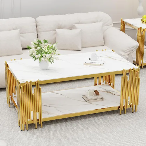 Miniatura 13 de Mesa de centro de cristal negro de 43 pulgadas, mesa moderna para sala de estar, acero inoxidable dorado, patas de metal, rectangular, de vidrio