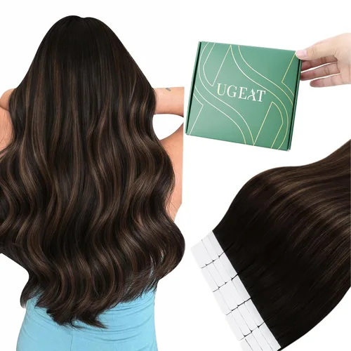 Miniatura 12 de Ugeat Extensiones de cabello humano con cinta invisible, extensiones de cabello negro con cinta, extensiones de cabello humano negro azabache