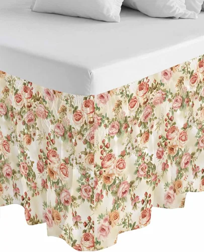 Miniatura 8 de Falda de cama clásica de flores, tamaño California King, caída de 18 pulgadas, ajustable y elástica, faldas de cama plisadas de lujo con volantes