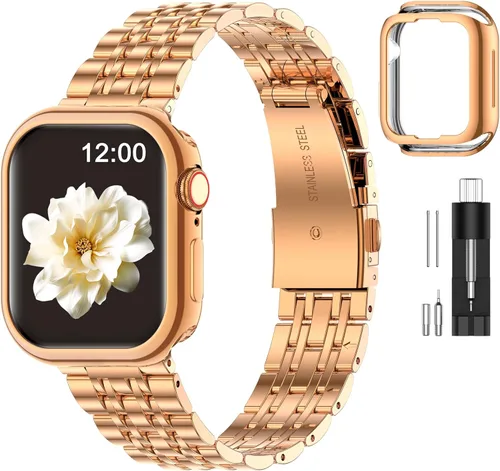 Miniatura 25 de MioHHR - Correa compatible con Apple Watch de 49 mm Ultra 3/2/1, correa de metal de acero inoxidable sólida para iWatch 49 mm Series Ultra 3/2/1