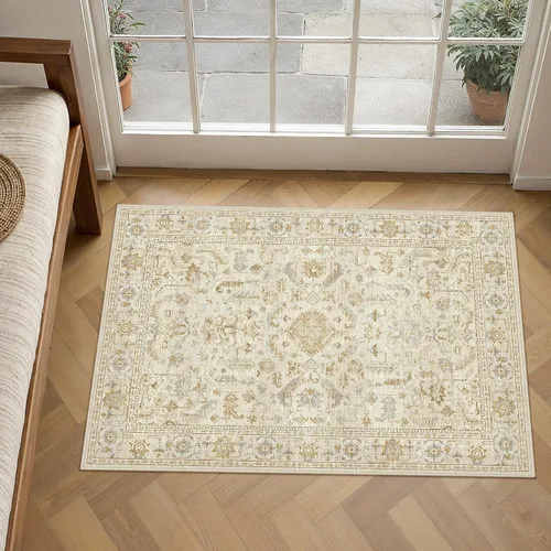 Miniatura 123 de PureCozy Alfombra de área beige de 2 x 3 pulgadas, lavable, vintage, pequeña, para entrada, cocina, suave, retro, floral, de pelo bajo, tapete