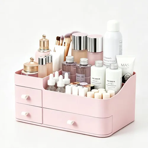 Miniatura 9 de Organizador de maquillaje blanco para tocador, con 3 cajones, gran capacidad, ideal para maquillaje, cosméticos, cuidado de la piel, adecuado