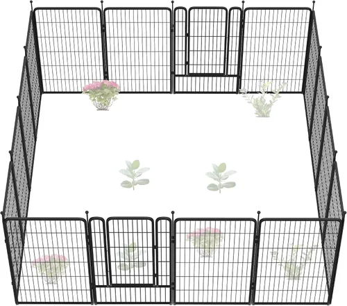 Miniatura 59 de FXW - Valla de jardín metálica y resistente para exteriores, barrera para perros y conejos, fácil instalación, negro, 24 pulgadas de alto x 29.6