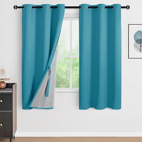 Miniatura 32 de DWCN Cortinas 100% opacas de 84 pulgadas de largo para dormitorio con forro negro, paneles de cortina de ventana de doble capa con aislamiento Azul