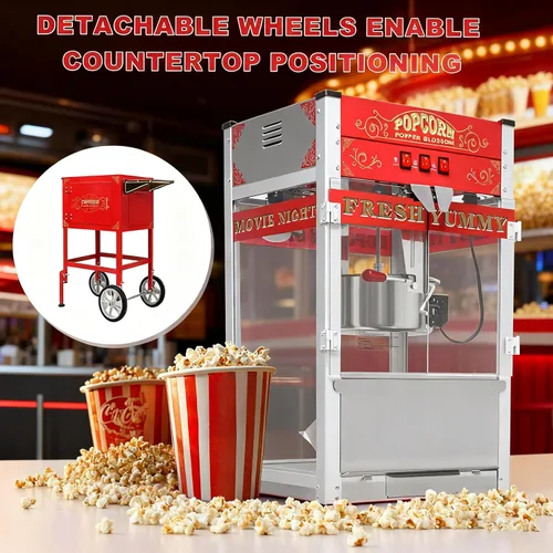Miniatura 7 de Máquina comercial para hacer palomitas de maíz, carrito profesional de 28 onzas con hervidor de agua, máquina de palomitas de maíz vintage