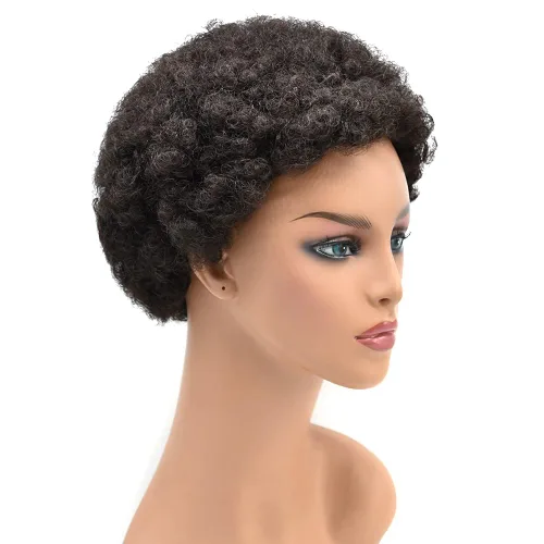 Miniatura 6 de Pelucas afro para mujeres negras, sin pegamento, cabello humano corto, rizado, esponjoso, hechas a máquina, ligera, peluca completa de cabello