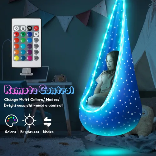 Miniatura 2 de Silla de columpio para niños con luz, columpio colgante con luces LED, columpio sensorial con almohada inflable y todos los accesorios, columpio