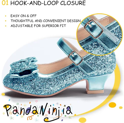 Miniatura 152 de PANDANINJIA Vestido de jada para niñas y niños pequeños, zapatos de princesa Mary Jane con tacones con lazo para fiesta, boda, boda