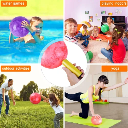 Miniatura 7 de 4 pelotas hinchables marmoleadas y 1 bomba de 9 pulgadas, bolas sensoriales inflables de playa, pelotas hinchables para el patio de recreo escolar