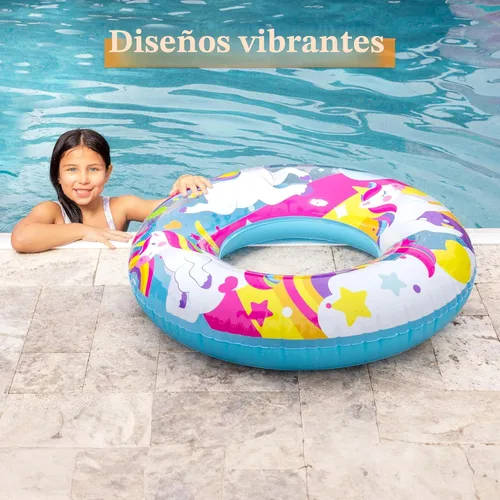 Miniatura 4 de JOYIN Paquete de 3 flotadores de piscina, tubo de piscina para niños anillos de natación tubos inflables, tubos de animales marinos de unicornio