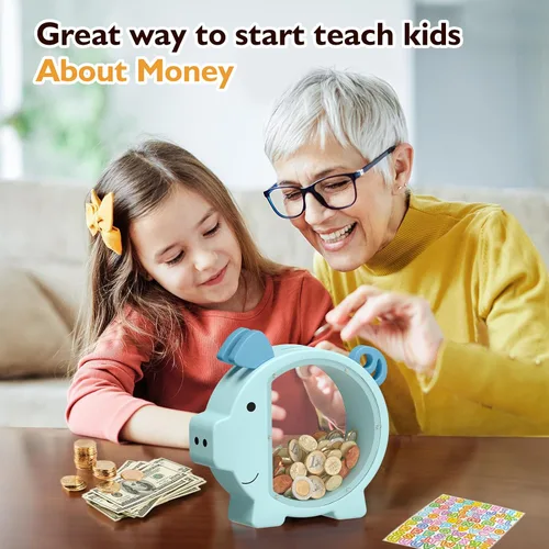 Miniatura 5 de Summidate Alcancía de madera para niños, niñas, niños y adultos, grandes facturas irrompibles, cambio de monedas, tarro de ahorro de dinero, regalo