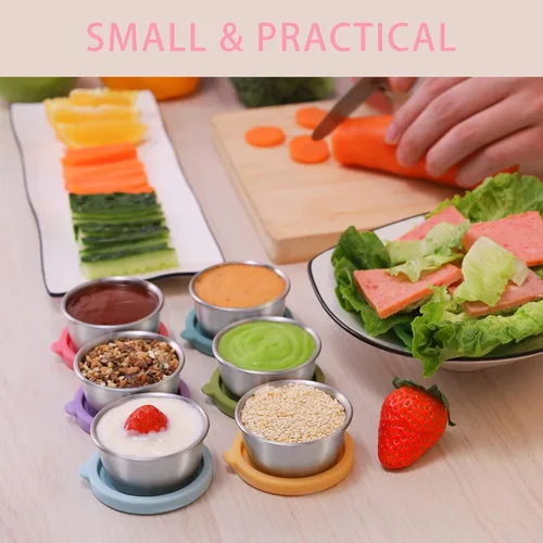 Miniatura 6 de Recipiente Para Aderezo De Ensalada Para Llevar, 6x1.6oz Recipientes De Salsa De Aderezo Para Lonchera, Recipientes Pequeños De Condimentos De Acero
