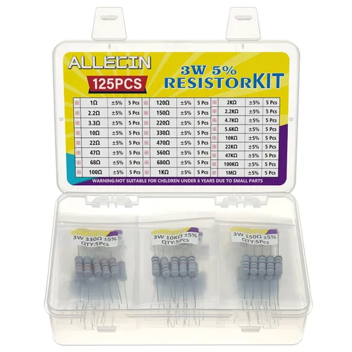 Miniatura 8 de Kit de resistencias de 25 valores 1/2W de Allecin, desde 1 ohmio hasta 1M ohmios, resistencias de película de carbono de 1/2 vatio 5%, surtido