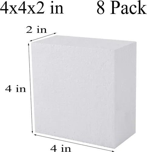 Miniatura 2 de AMZQNART 8 paquetes de bloques de espuma para manualidades, bloques cuadrados de espuma de poliestireno de 4x4x2 para escultura artística, arreglos