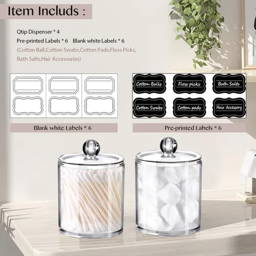 Miniatura 5 de SheeChung juego de dispensador de cotonetes - frascos de boticario de baño de plástico acrílico transparente para bolas de algodón, hisopos