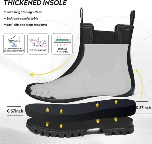 Miniatura 2 de DKSUKO Botas de lluvia cortas para mujer, botas de jardín impermeables de goma, botas elásticas sin cordones, botas Chelsea a la moda, zapatos