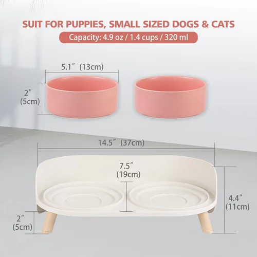 Miniatura 2 de Juego de Cuencos Elevados de Cerámica para Gatos - Platos Dobles Elevados para Alimentos y Agua - Soporte Antideslizante y Resistente a Salpicaduras