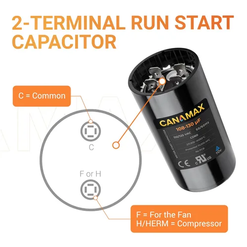 Miniatura 6 de 108-130 uf 108/130 MFD 110-125 VCA Voltios CD60 Condensador de arranque de motor redondo 50/60 Hz AC Eléctrico - Compatible con condensadores