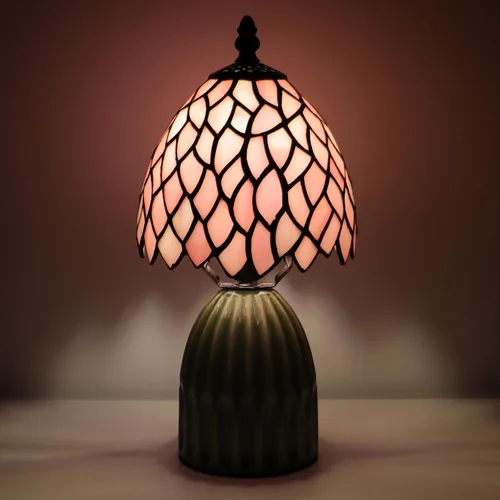 Miniatura 8 de Tiffany Stained Glass Mushroom Table Lamp 12.5 Inch -Pink Leaf Tiffany Lamp,6X6X12.5 Inch,Small Night Light,Ceramic Base, Mini Accent Light