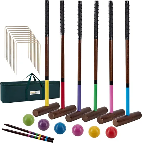 SpexDarxs Juego de croquet para seis jugadores de 32 pulgadas, juego de croquetas con mazos de madera de primera calidad, bolas de colores,