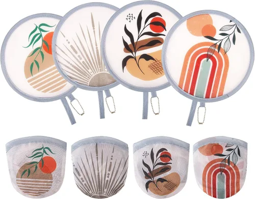 Miniatura 11 de Ventilador de mano plegable redondo de 4 estilos de flores de animales, ventilador plegable japonés plegable de mano, ventilador de refrigeración
