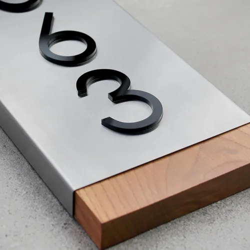 Miniatura 7 de Bsign Letrero de números de casa de acero, placa de dirección de madera, letreros de casa para exteriores