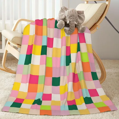 Perinsto Manta colorida a cuadros, ultra suave y cálida para todas las estaciones, con patrón de cuadros de arco iris, manta decorativa de forro
