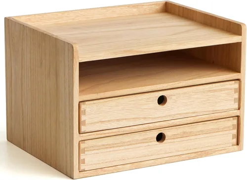 Miniatura 12 de KIRIGEN Organizador de escritorio con 3 cajones - Caja de almacenamiento con cajones de madera y bandejas para mesa - Organizador de herramientas