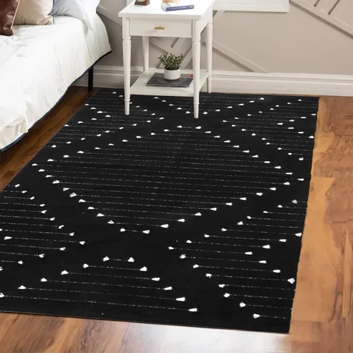 Miniatura 7 de LIVEBOX - Alfombra boho negra de 5 x 7 pies, grande y lavable para sala de estar, alfombra de algodón marroquí para dormitorio, interior y exterior