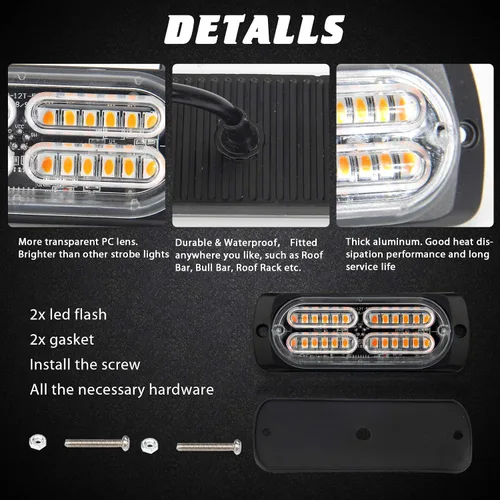 Miniatura 5 de 2 luces estroboscópicas de emergencia, montaje en superficie universal, ámbar, ultra delgado, función de sincronización, advertencia, luces
