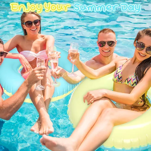 Miniatura 6 de 4 unidades de flotadores inflables para piscina para niños y adultos, tubos interiores pastel, macarrón, anillos de piscina flotadores para Amarillo