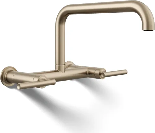 Miniatura 13 de KOHLER Purist Grifo de fregadero de cocina de dos agujeros para montaje en pared con boquilla de 13-7/8 pulgadas, negro mate