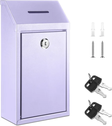 Miniatura 27 de Yaocom Caja de dinero de metal para donación de dinero para colección de soportes de granja, caja de sugerencias segura con candado montado