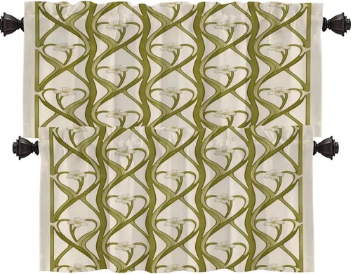 Miniatura 21 de Shrahala Art Nouveau Floral Pattern Blackout Curtain Tiers, Delicate Vine and Flower Design Kitchen Valance Light Blocking Tier Drapes with Rod